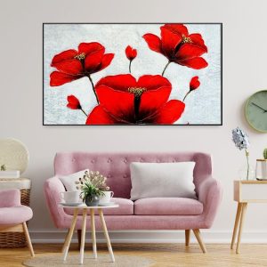 Panoramic Beautiful Red Flower Framed Canvas Wall Painting