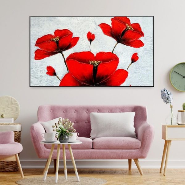 Panoramic Beautiful Red Flower Framed Canvas Wall Painting