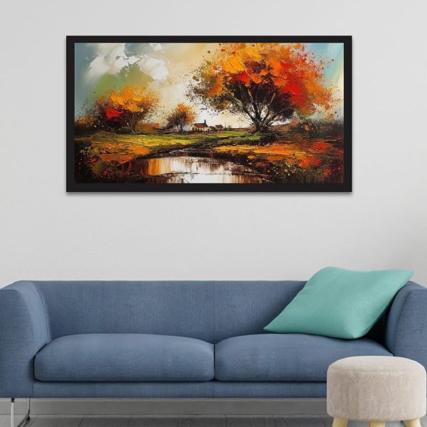 Beautiful Abstract Tree Forest River Landscape Canvas Wall Painting